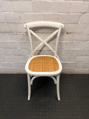 White Cross-Back Dining Chair with Rattan Seat – main front view