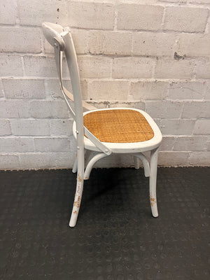 White Cross-Back Dining Chair with Rattan Seat – top view