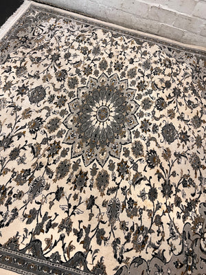 Square Patterned Area Rug with Fringe Border – back view