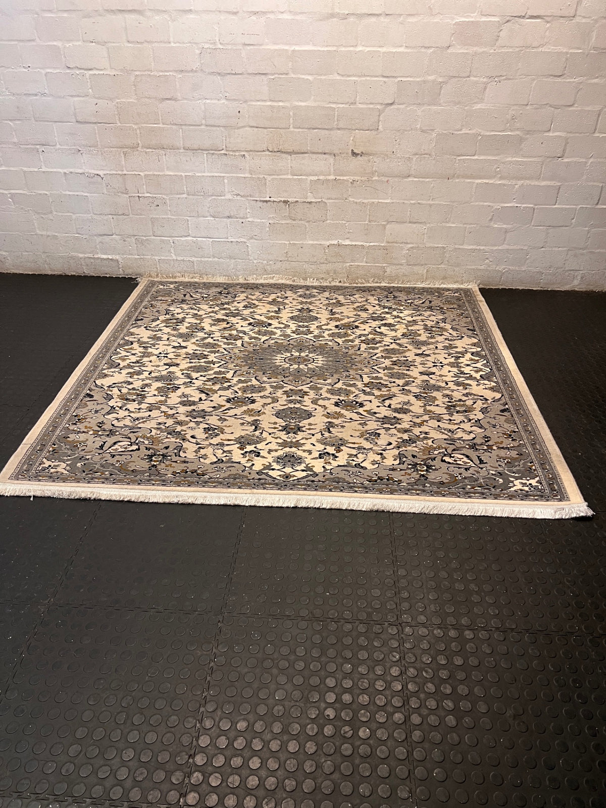 Square Patterned Area Rug with Fringe Border – main front view