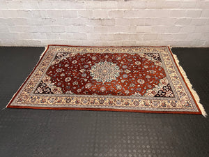 Traditional Patterned Floral Area Rug with Fringe – side view
