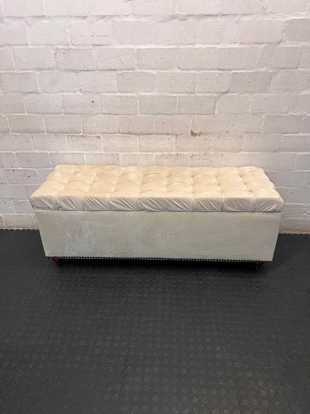 Cream Tufted Storage Ottoman with Stud Detail – back view