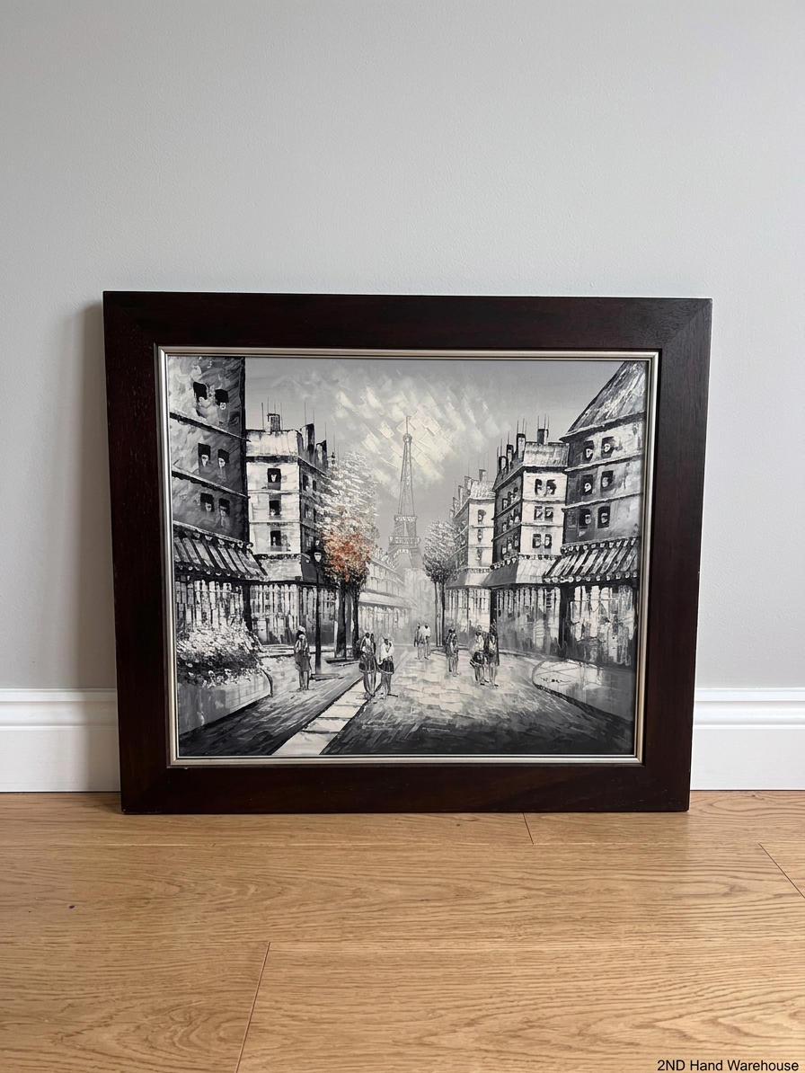 Framed Paris Cityscape Oil Painting in Dark Wood Frame – styled product image