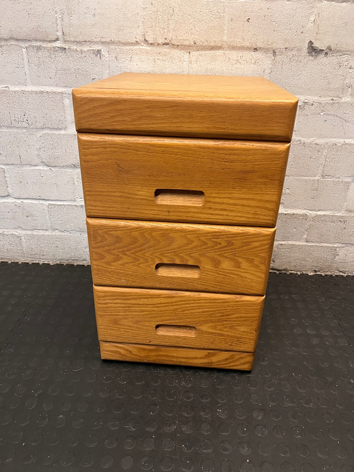 Oak-Finish 3-Drawer Chest with Recessed Handles – main front view