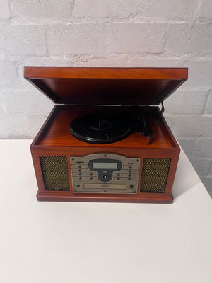 Vintage Style Wood-Effect All-in-One Music System – side view