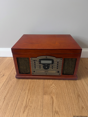 Vintage Style Wood-Effect All-in-One Music System – styled product image