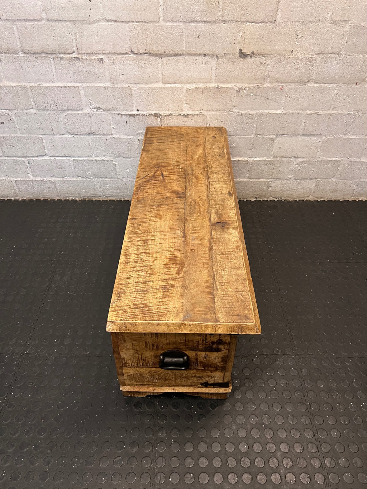 Rustic Textured Wooden Kist with Metal Hardware – top view