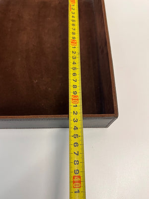 Dark Brown Faux Leather and Suede Style Office File Tray – depth measurement