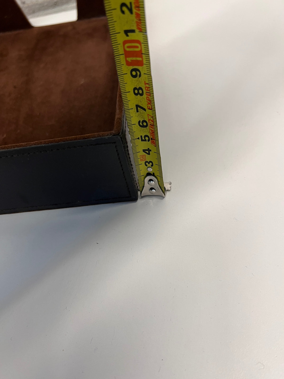 Dark Brown Faux Leather and Suede Style Office File Tray – height measurement