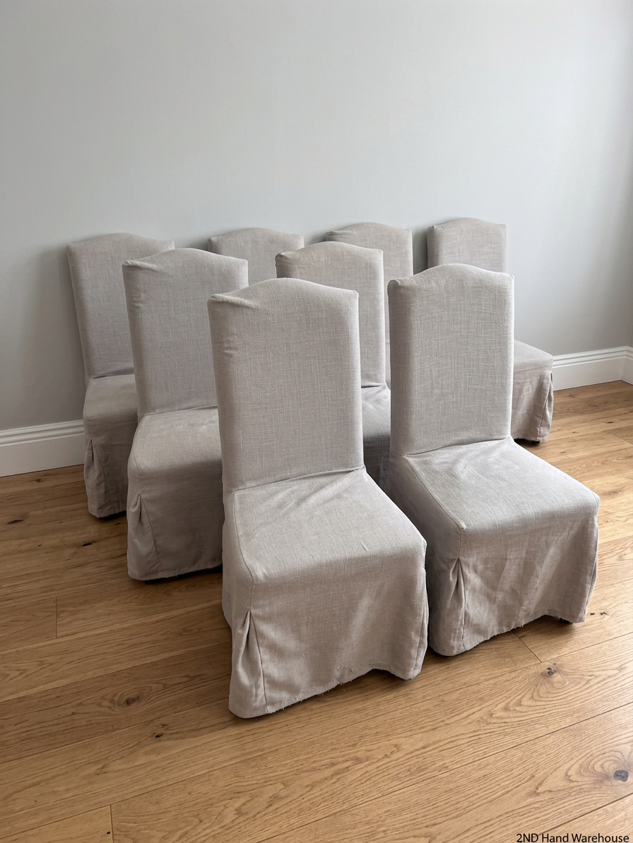 Grey High-Back Upholstered Dining Chair with Skirt – styled product image