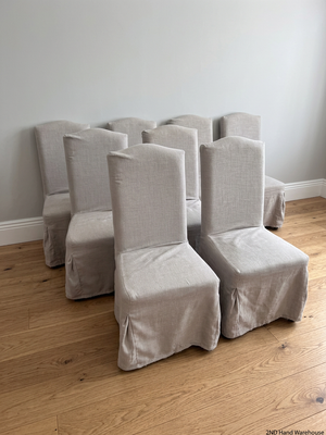 Grey High-Back Upholstered Dining Chair with Skirt – styled product image