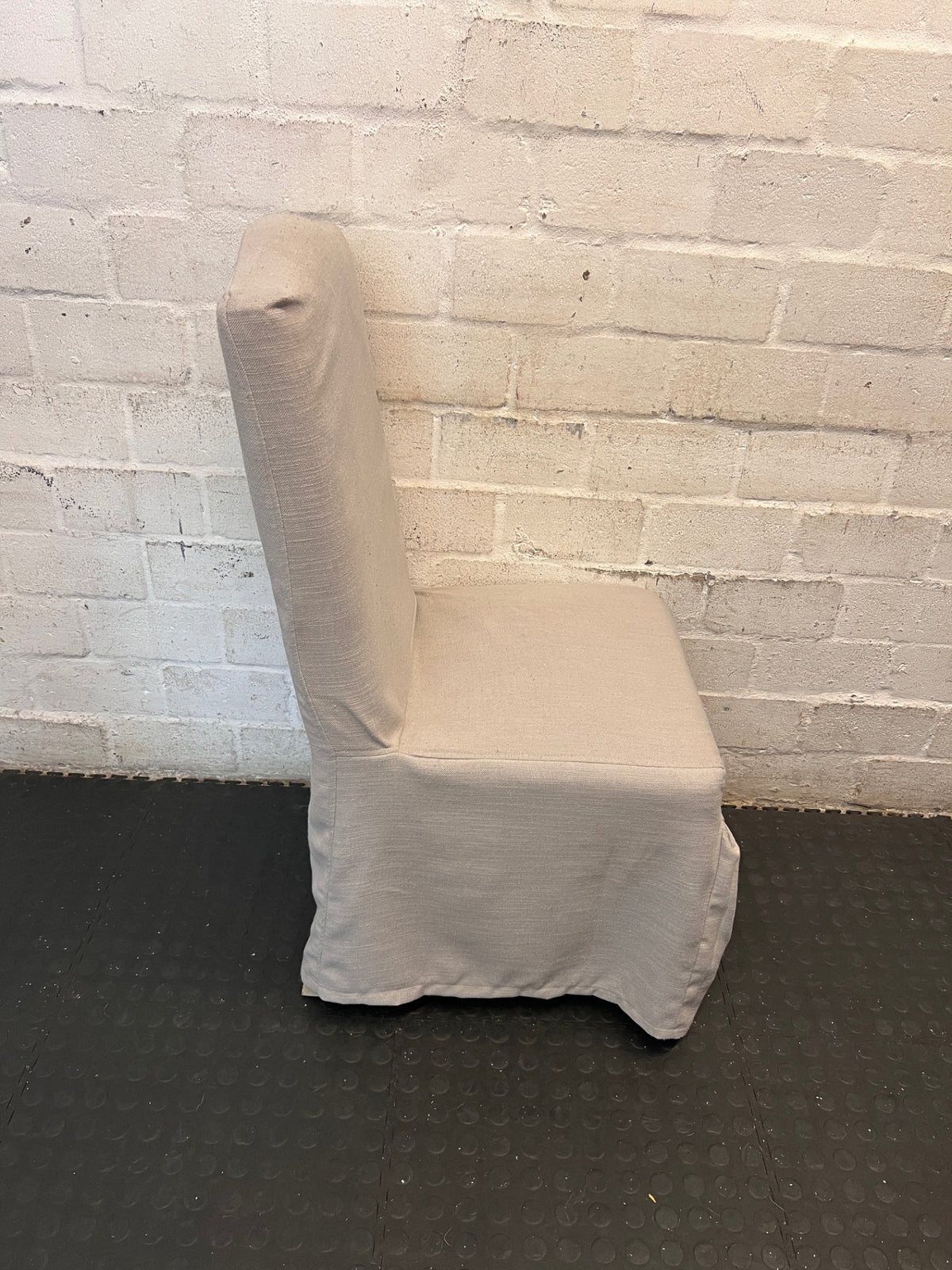 Grey High-Back Upholstered Dining Chair with Skirt – top view