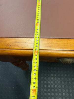 Vintage Hardwood Office Desk with Vinyl Inlay – depth measurement