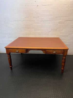 Vintage Hardwood Office Desk with Vinyl Inlay – main front view