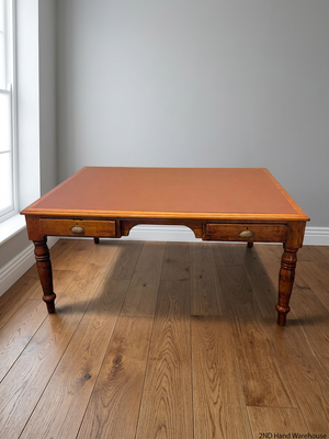 Vintage Hardwood Office Desk with Vinyl Inlay – styled product image