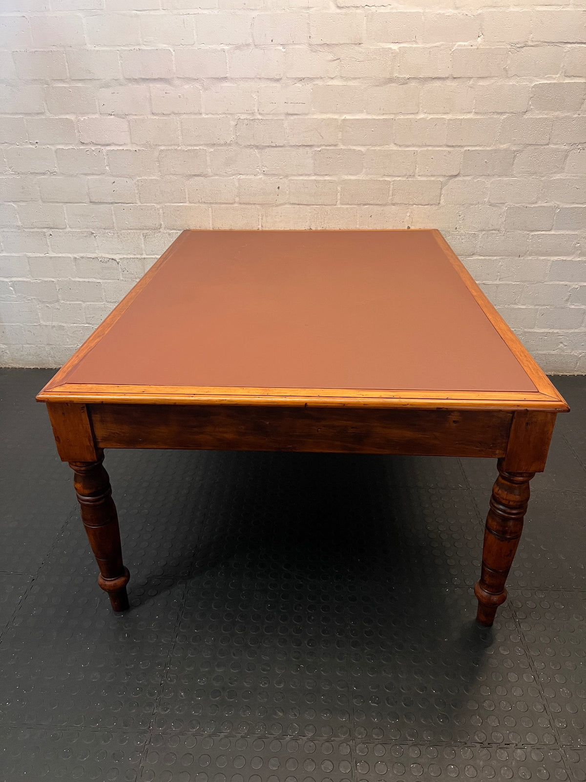 Vintage Hardwood Office Desk with Vinyl Inlay – top view