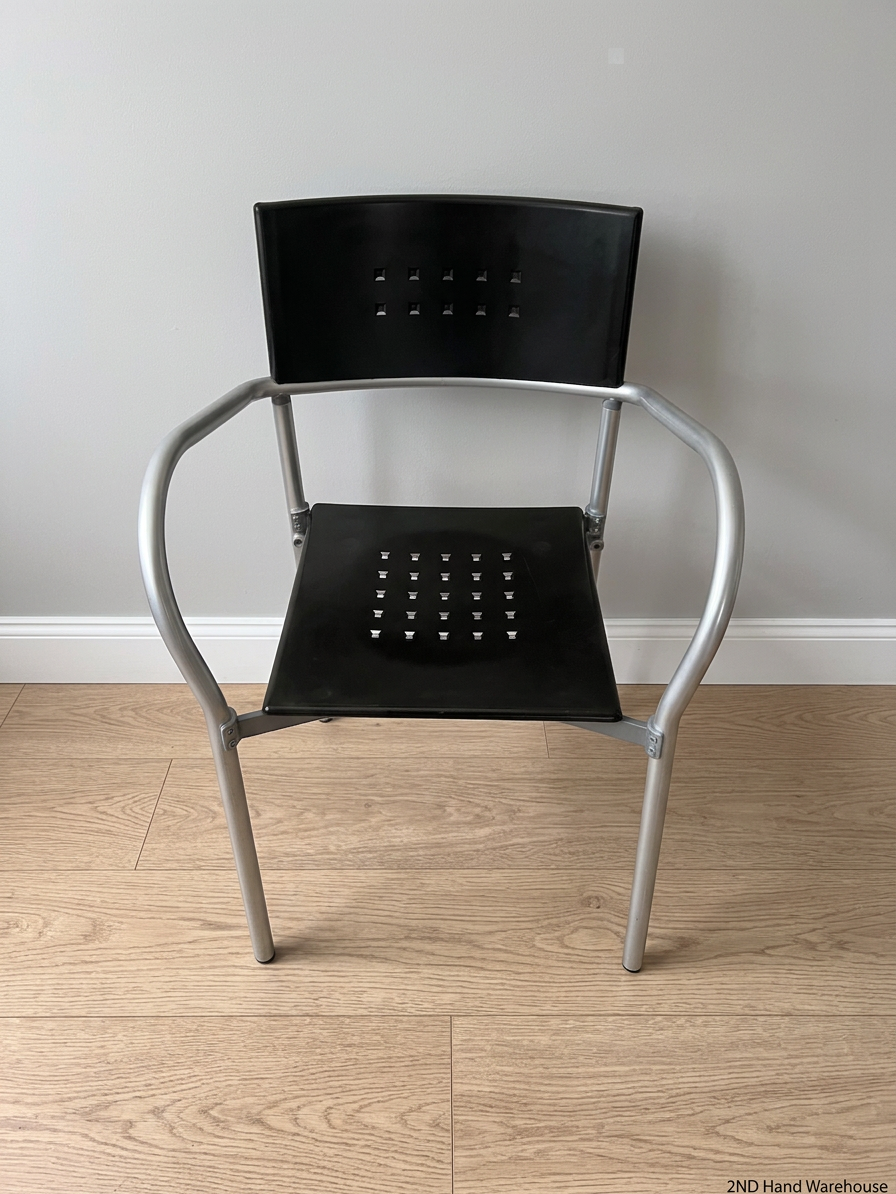 Modern Black and Silver Metal Dining Chair – styled product image