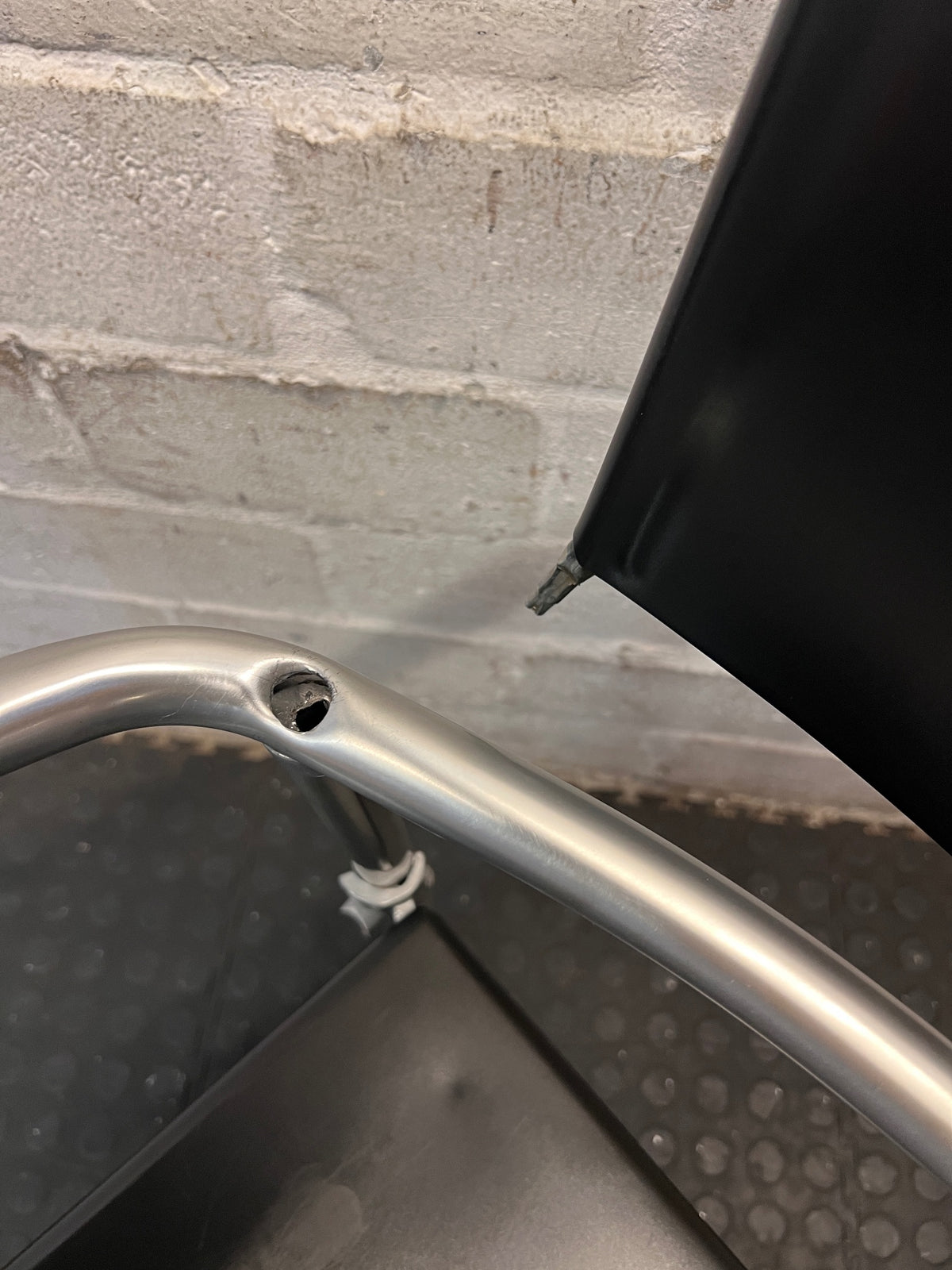 Mid-Back Silver and Black Metallic Office Chair — Broken Parts and Collection Damage – condition detail