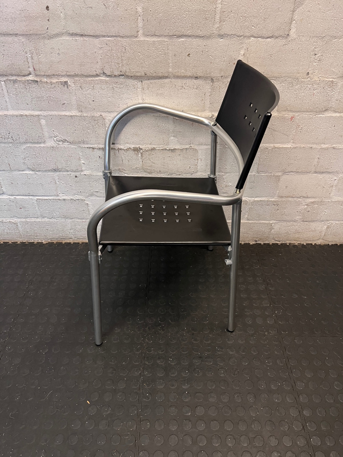 Mid-Back Silver and Black Metallic Office Chair — Broken Parts and Collection Damage – side view