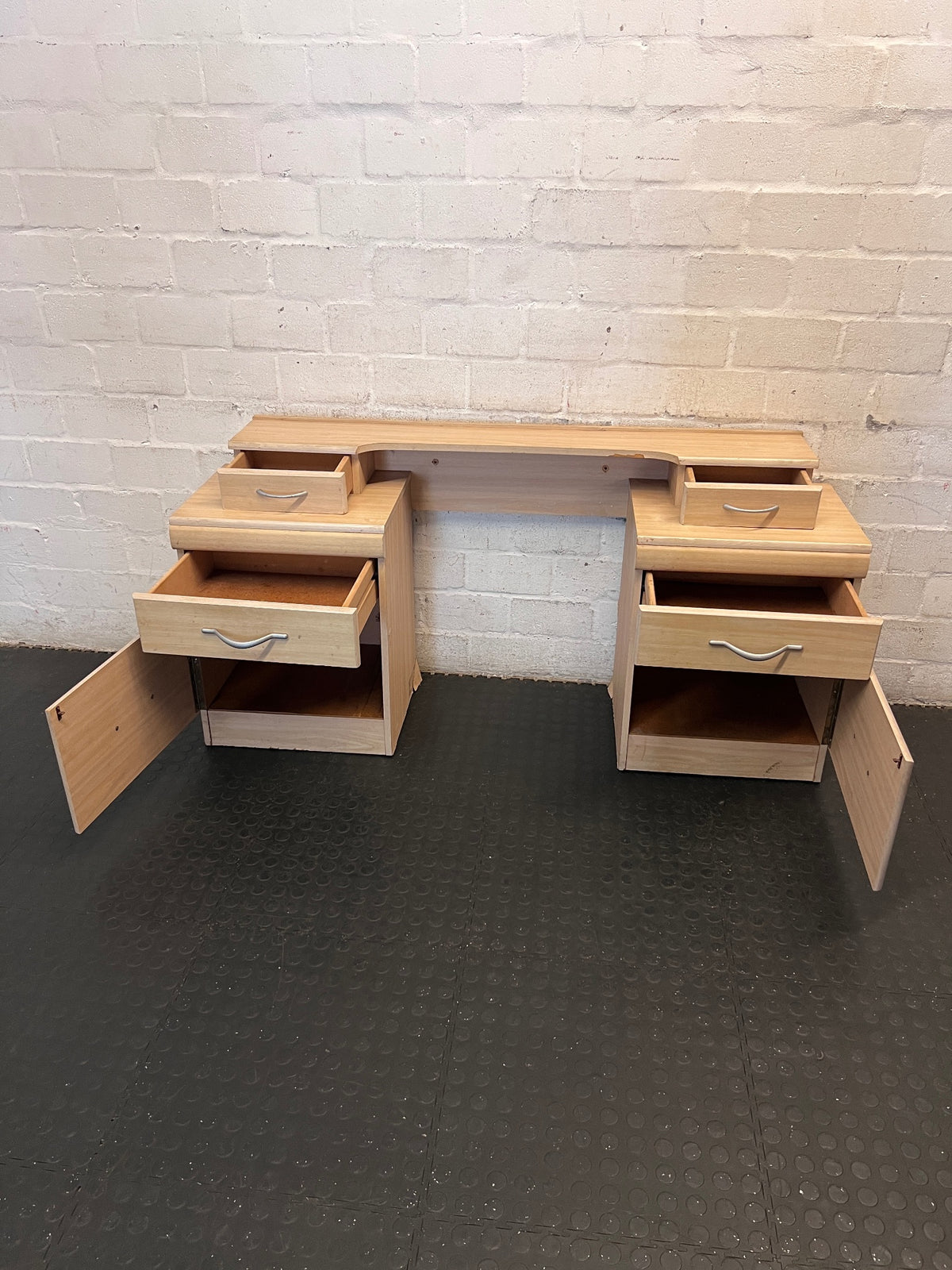 Light Brown Wooden Dressing Table with 6 Drawers – side view