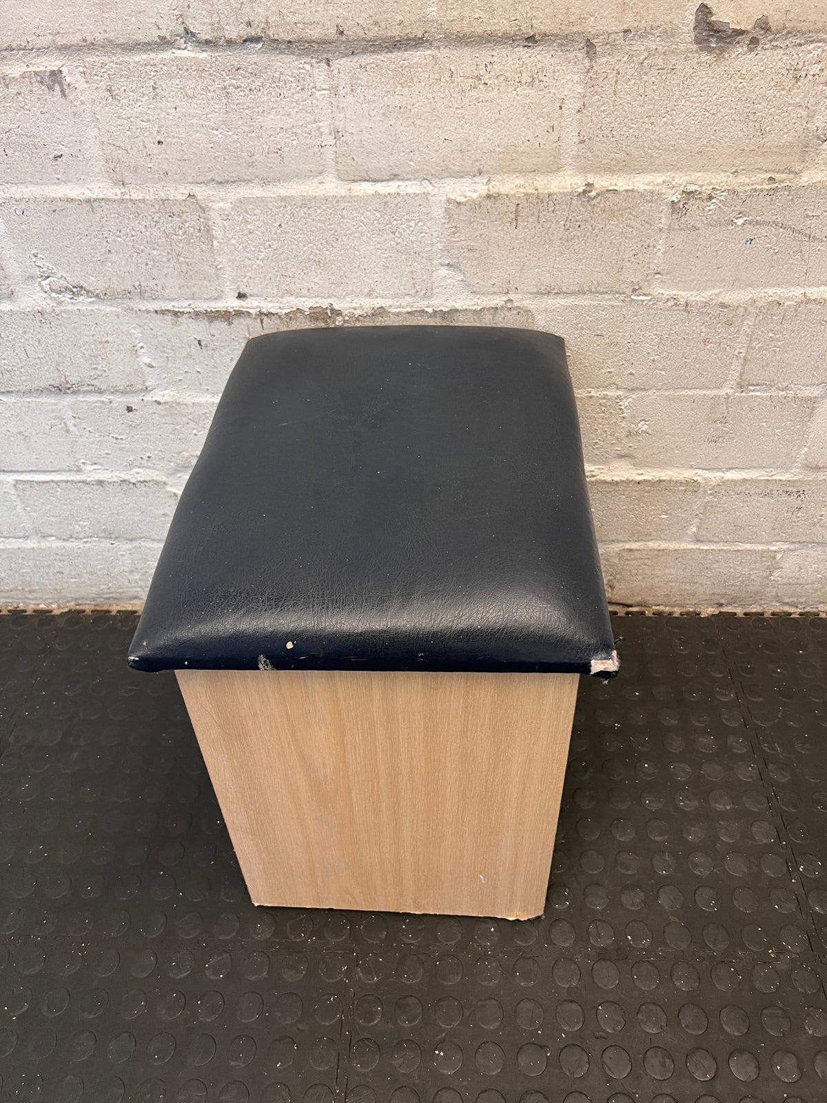 Padded Dressing Stool with Light Wood Finish – back view