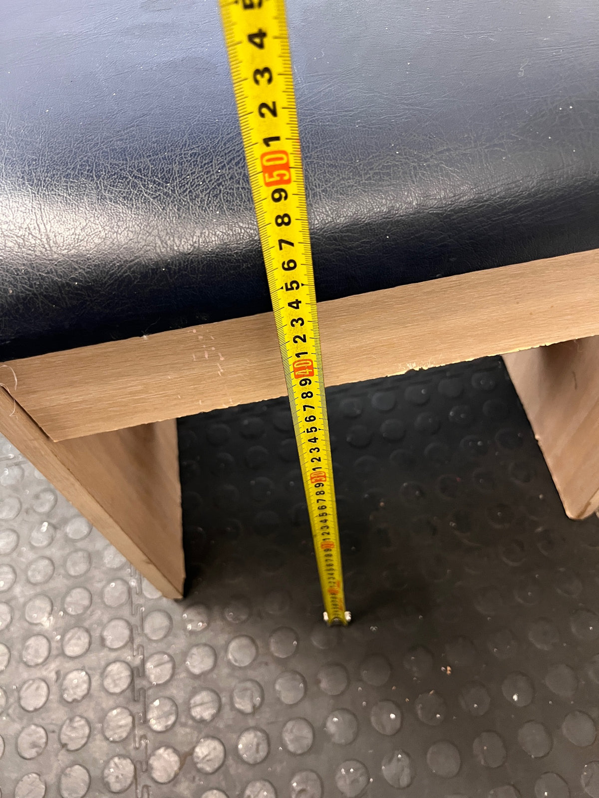 Padded Dressing Stool with Light Wood Finish – height measurement