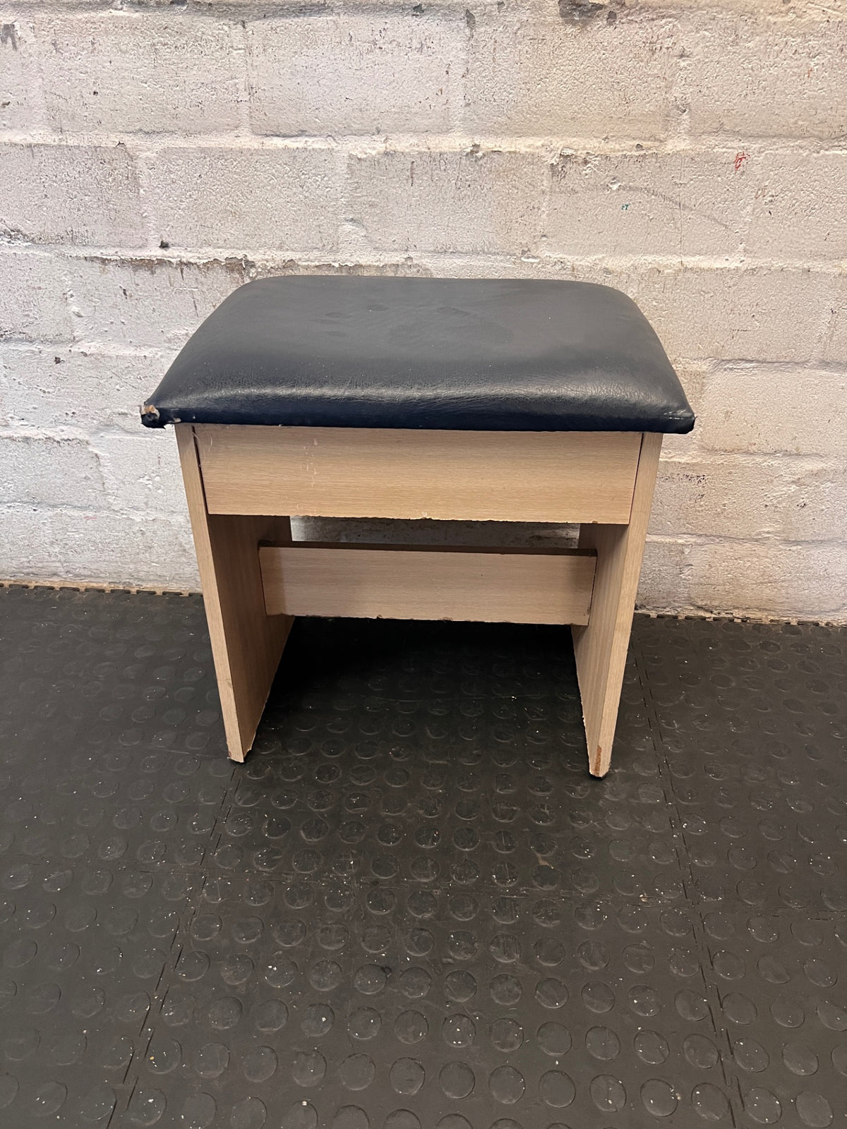 Padded Dressing Stool with Light Wood Finish – main front view