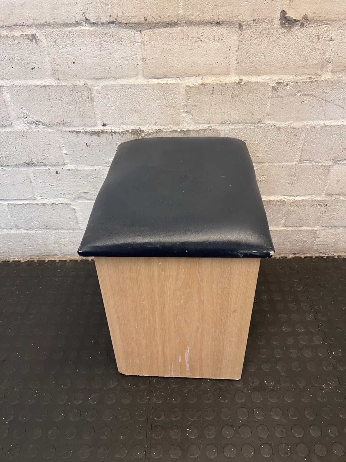 Padded Dressing Stool with Light Wood Finish – side view