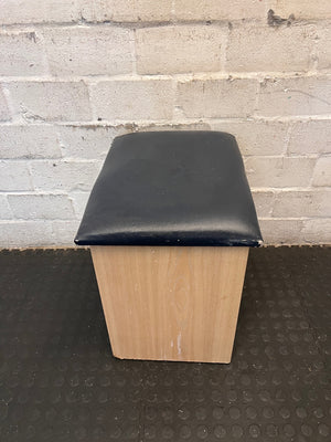 Padded Dressing Stool with Light Wood Finish – side view