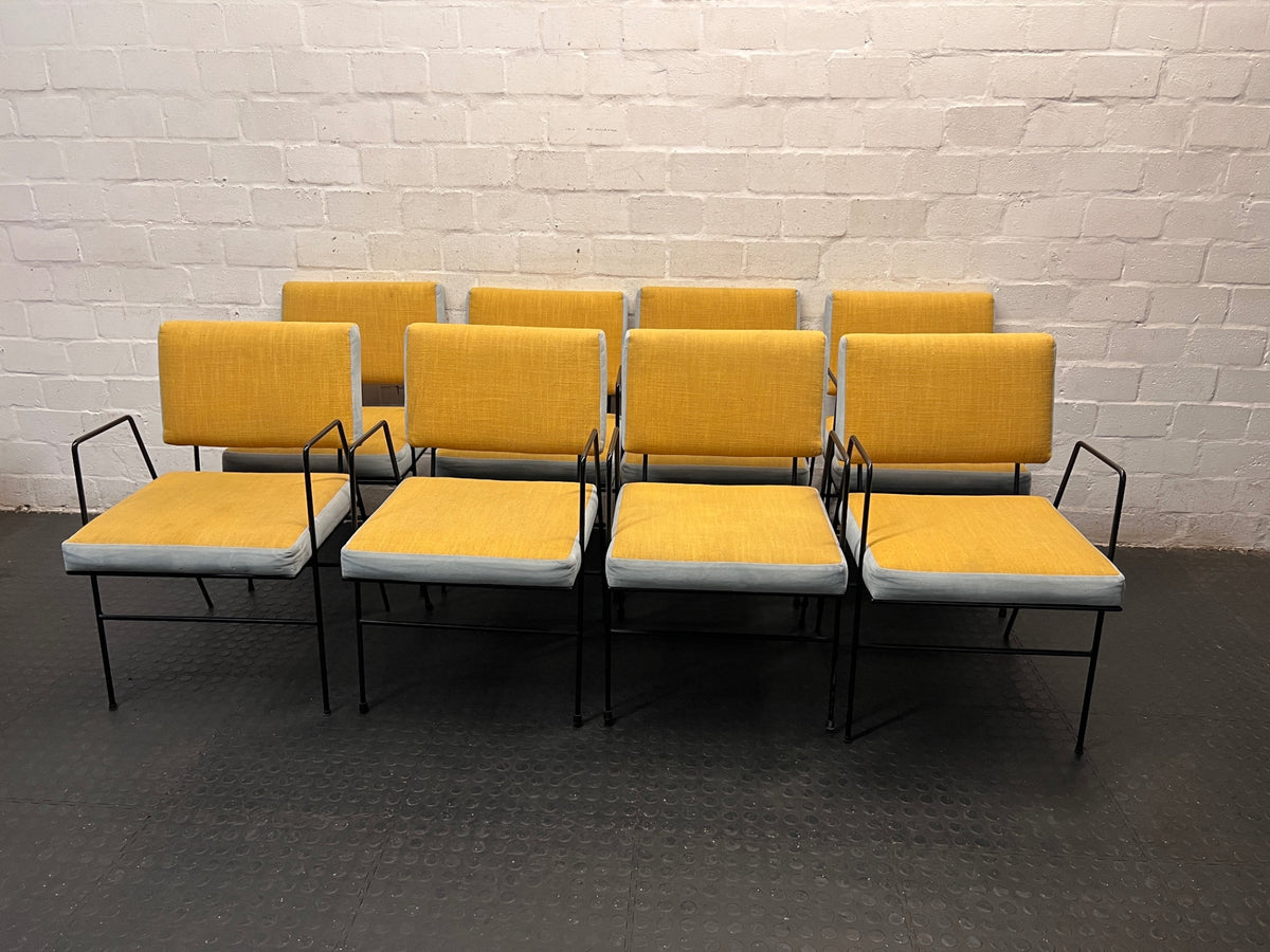 Upholstered Yellow and Blue Dining Chair with Black Frame – condition detail