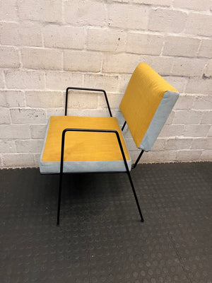Upholstered Yellow and Blue Dining Chair with Black Frame – side view