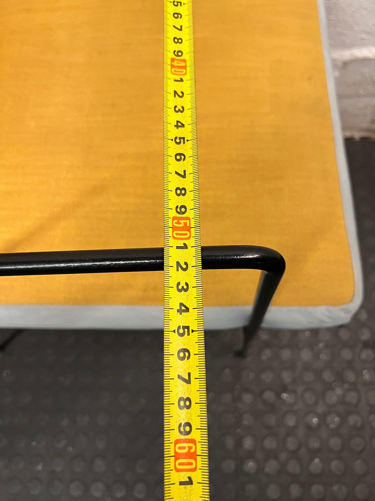 Upholstered Yellow and Blue Dining Chair with Black Frame – width measurement