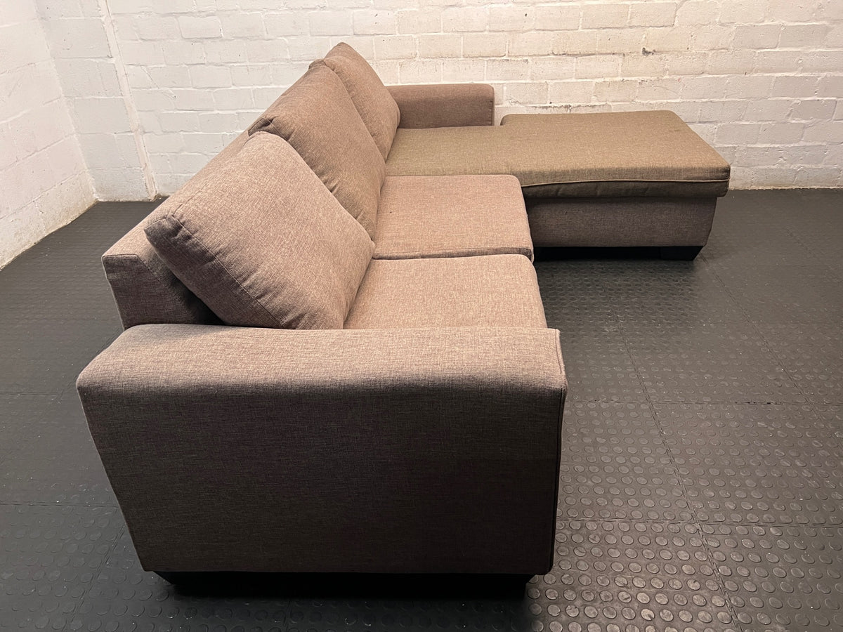 Beige L-Shape Corner Couch with Chaise Lounge – back view