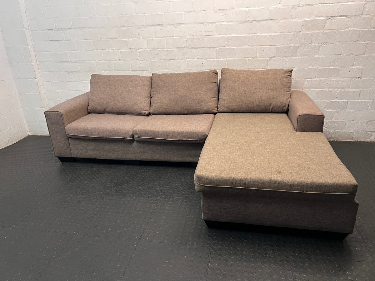 Beige L-Shape Corner Couch with Chaise Lounge – main front view