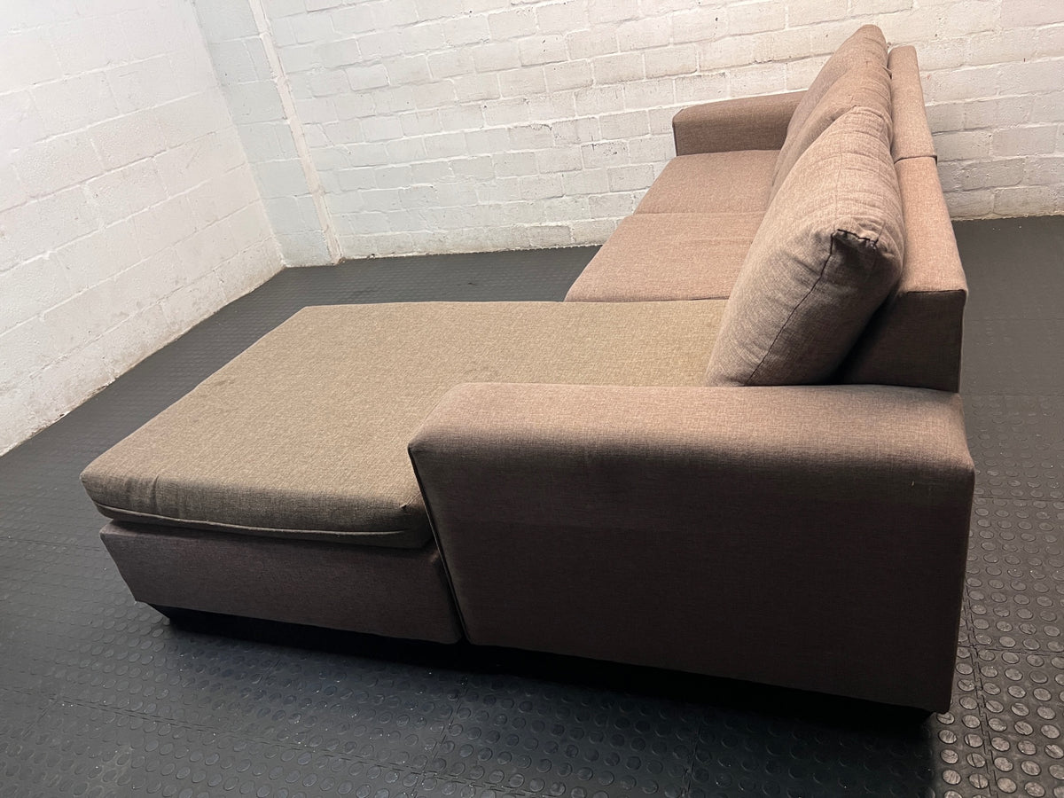 Beige L-Shape Corner Couch with Chaise Lounge – side view