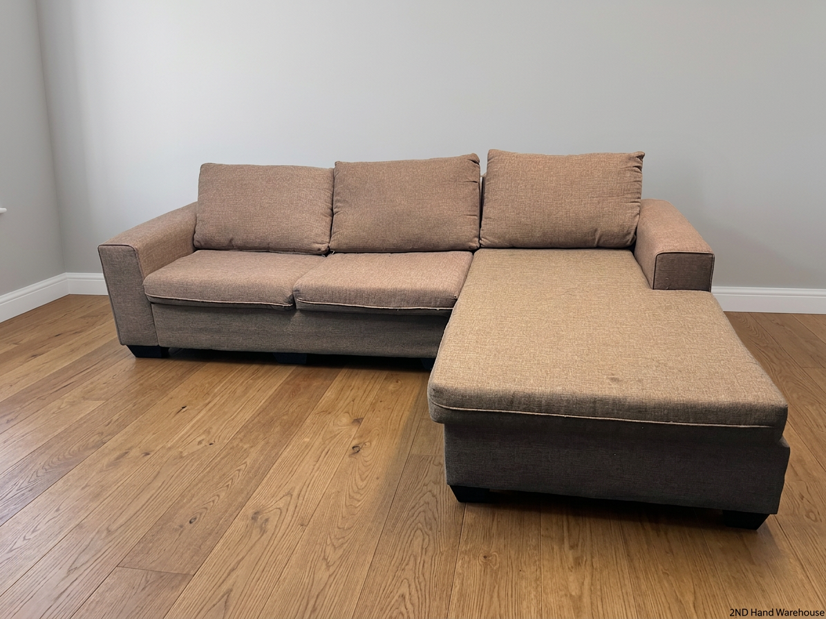 Beige L-Shape Corner Couch with Chaise Lounge – styled product image