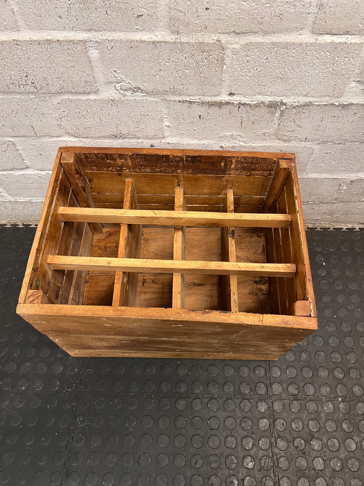 Rustic Wooden Wine Crate with Dividers – top view