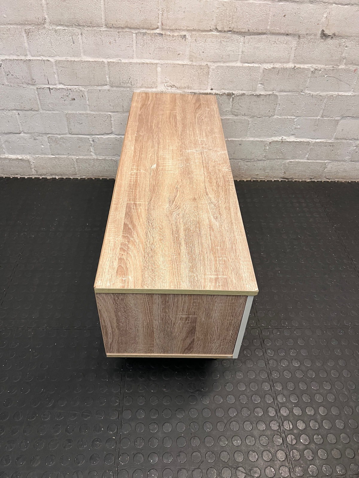 Oak and Grey Two-Tone TV Unit with Tapered Legs – top view