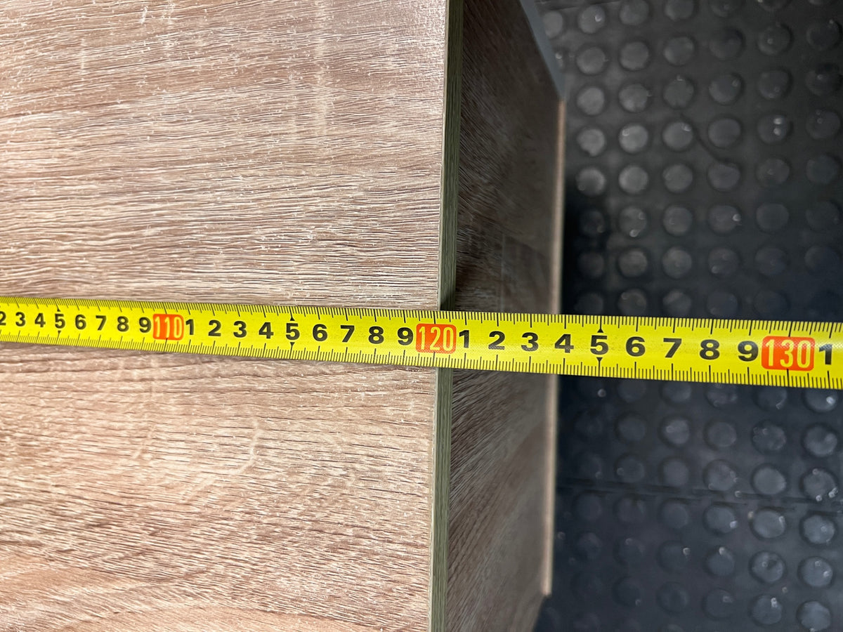 Oak and Grey Two-Tone TV Unit with Tapered Legs – width measurement