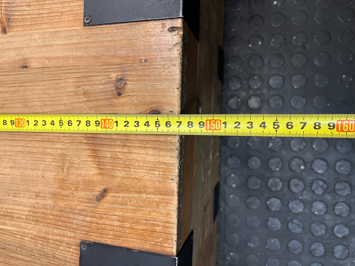 Large Rustic Wooden Chest Coffee Table with Metal Banding – width measurement