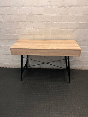 Modern Oak Finish Office Desk with Black Drawers – back view