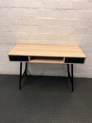 Modern Oak Finish Office Desk with Black Drawers – main front view