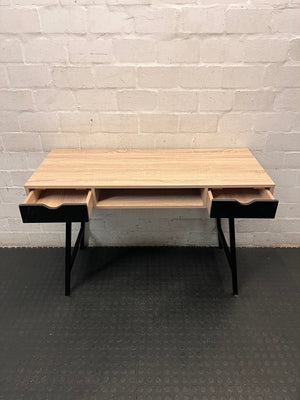 Modern Oak Finish Office Desk with Black Drawers – side view