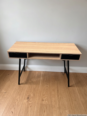 Modern Oak Finish Office Desk with Black Drawers – styled product image