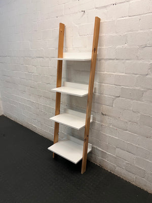 White and Wood Leaning Ladder Bookshelf – side view