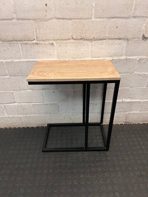 Industrial Style C-Shaped Side Table with Oak Finish Top – back view