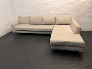 Large Grey Fabric L-Shape Sectional Couch – top view