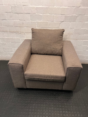 Beige Upholstered 1 Seater Couch with Broad Arms – main front view
