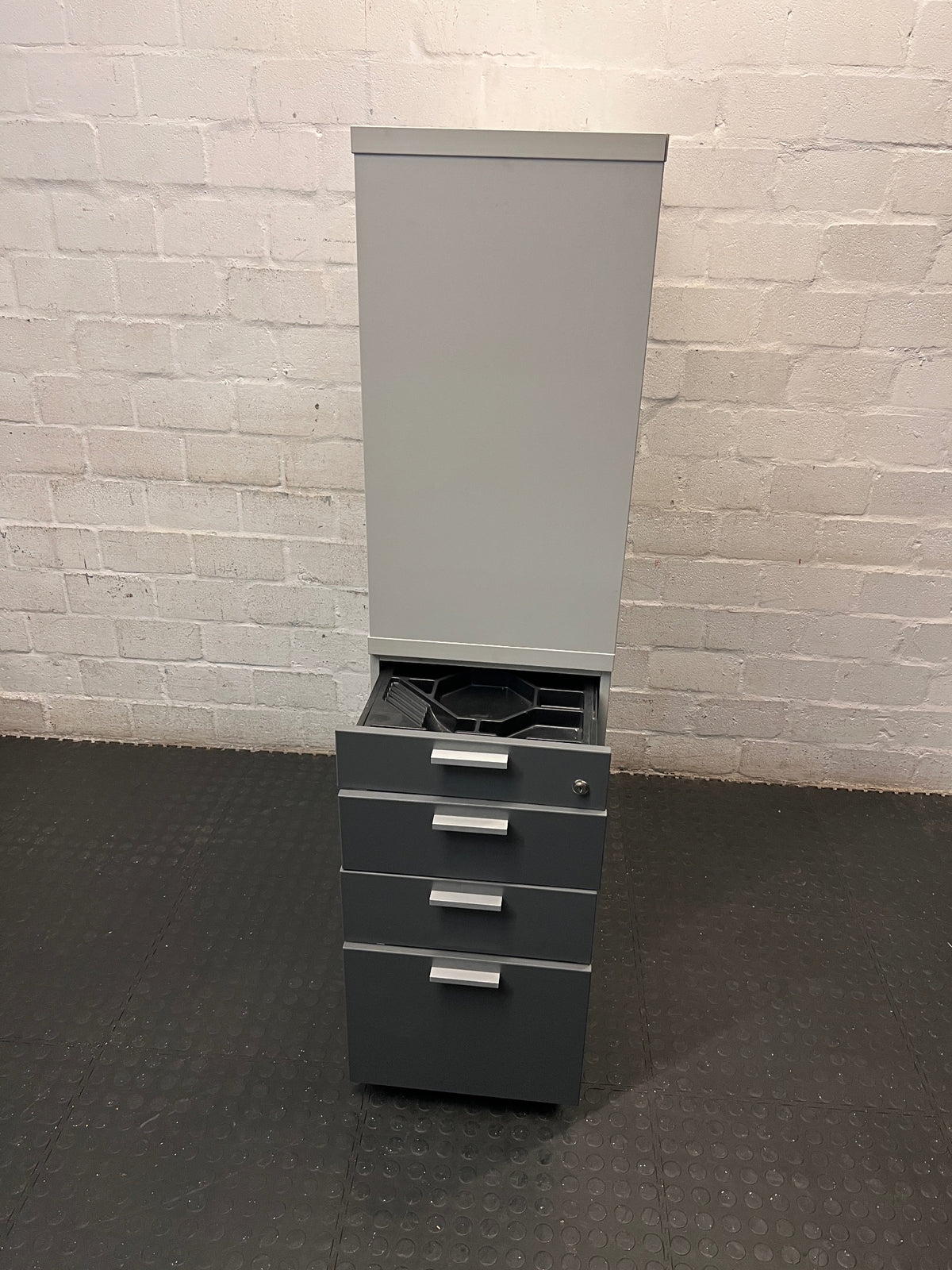 White and Grey Office Storage Unit with Drawers – side view
