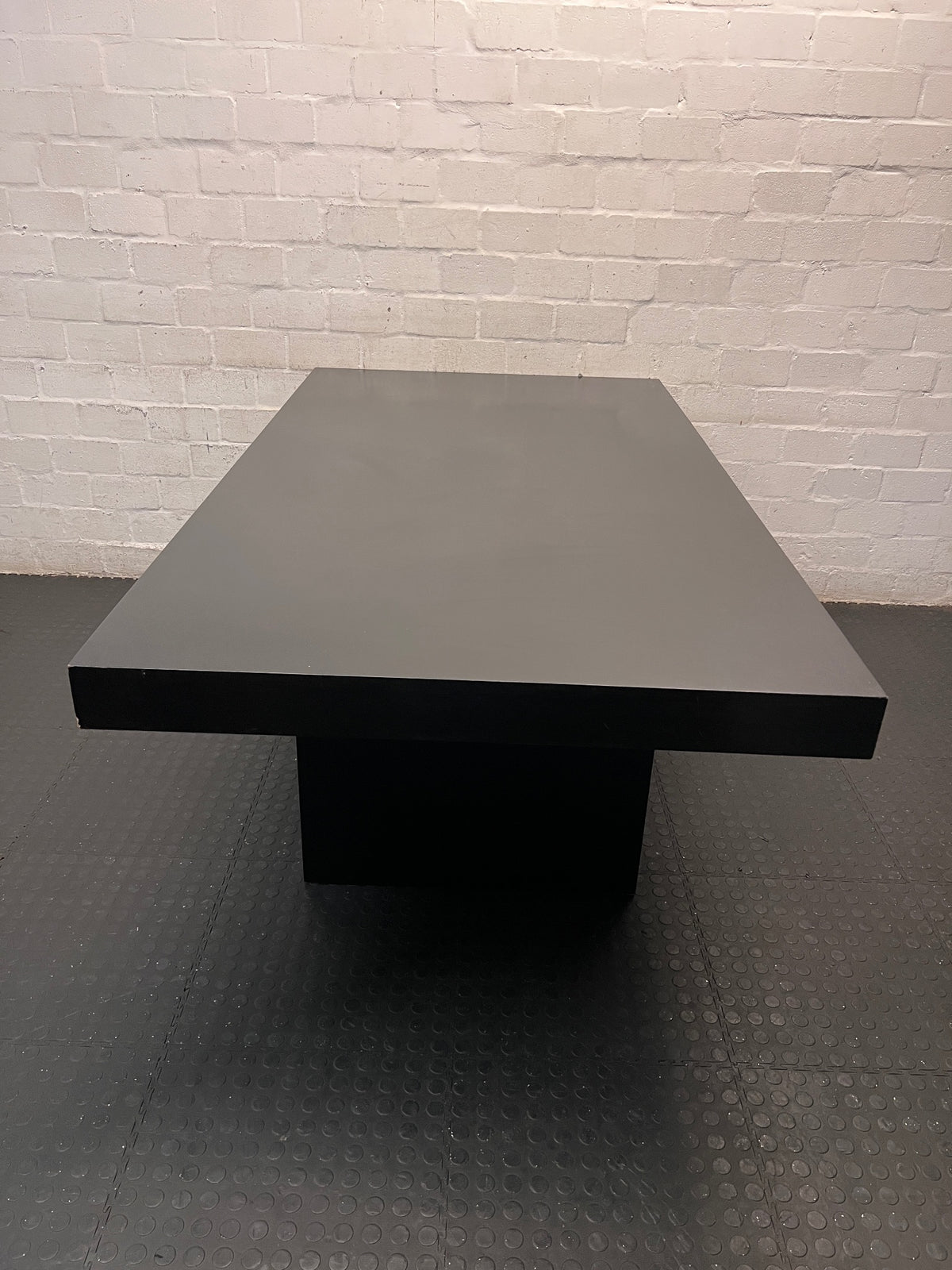 Dark Brown Minimalist Pedestal Dining Table – side view